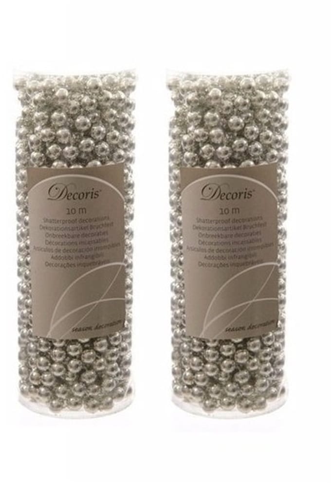 Decoris Kralenslinger - 6x stuks - zilver - 10 meter - kunststof - glans - kerstslinger - kerstversiering
