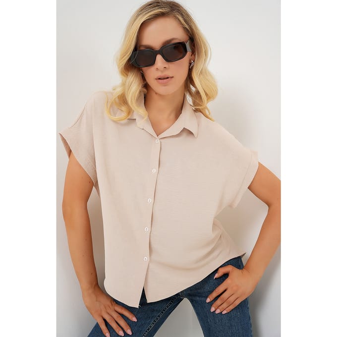 Losse Fit Poplin Shirt met Knopsluiting
