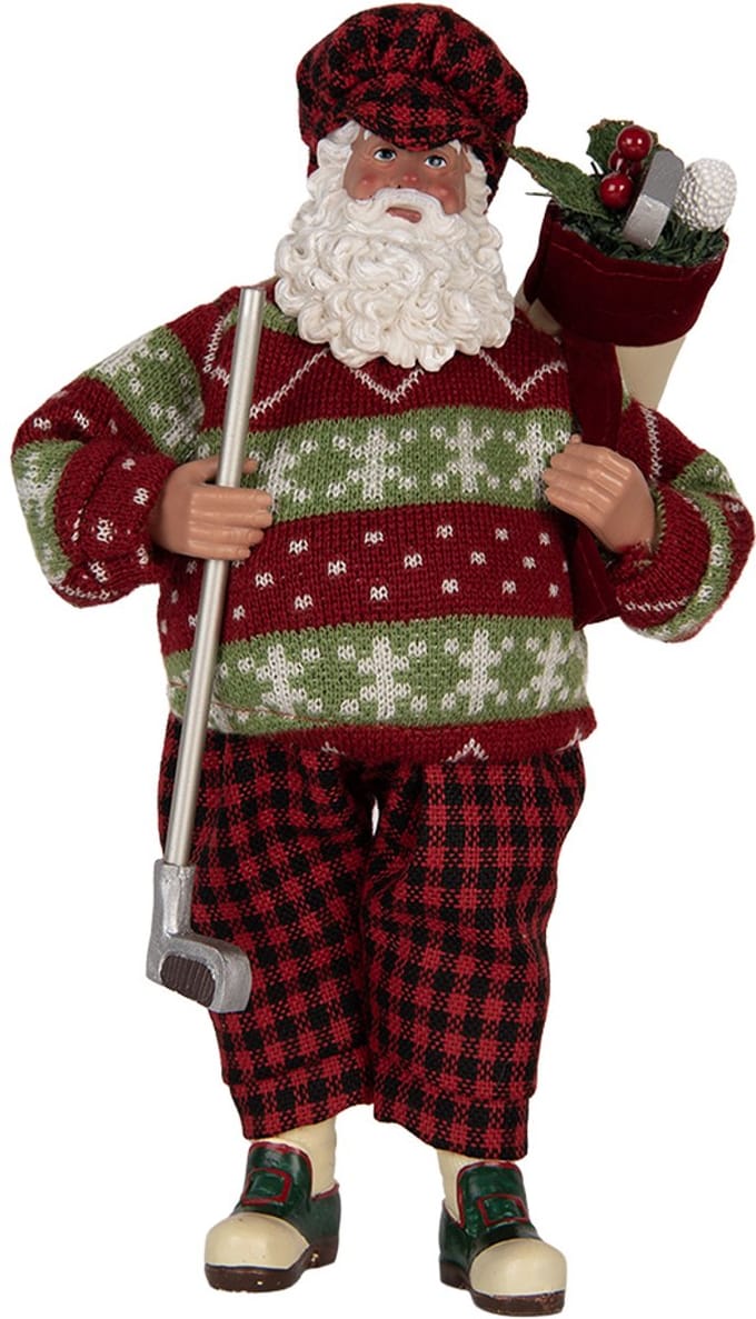 Clayre & Eef Kerstdecoratie Beeld Kerstman 16x11x28 cm Rood Textiel