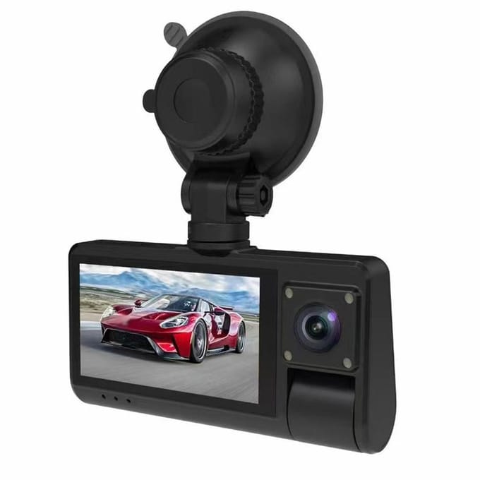 3 Camera's Dashcam Touchscreen Heldere Achteruitkijkspiegel Auto Video Opname Camcorder Breed zwart