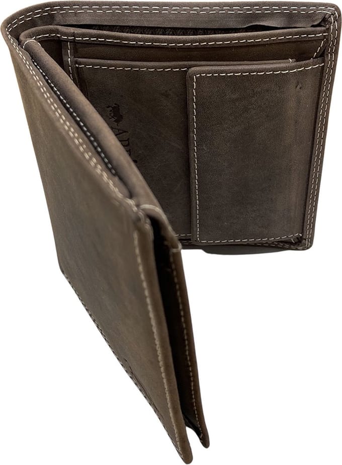 Billfold Portemonnee Heren - Buffelleer - Muntgeld Vak - Donkerbruin - Arrigo