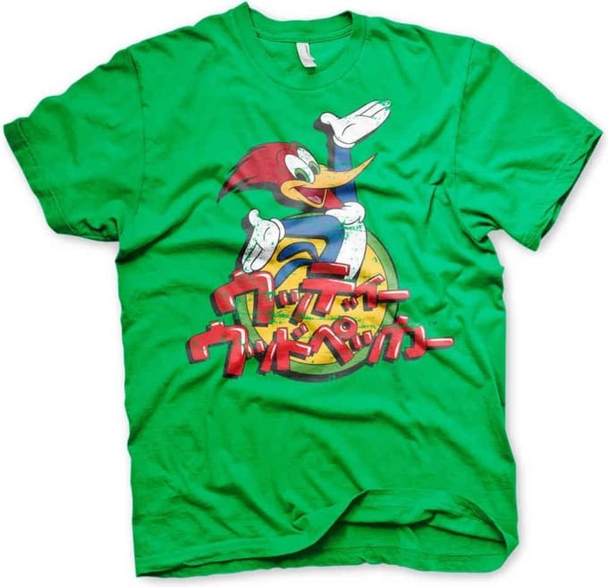 Woody Woodpecker Heren Tshirt -S- Washed Japanese Logo Groen