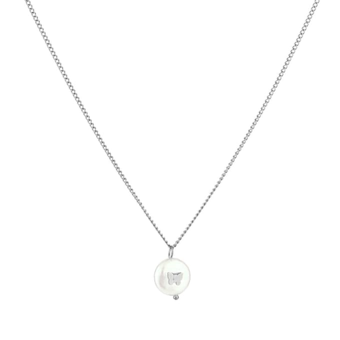 Bijoutheek Ketting Parel Vlinder Zilver