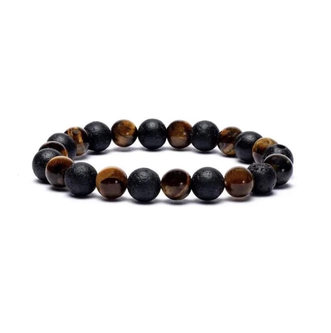 Armband lavasteen/tijgeroog - elastisch
