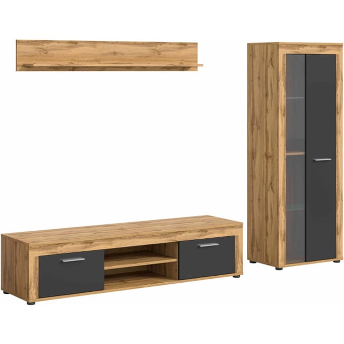 Jam woonkamercombinatie grijs melamine Wotan eiken NB - 35x235x159cm
