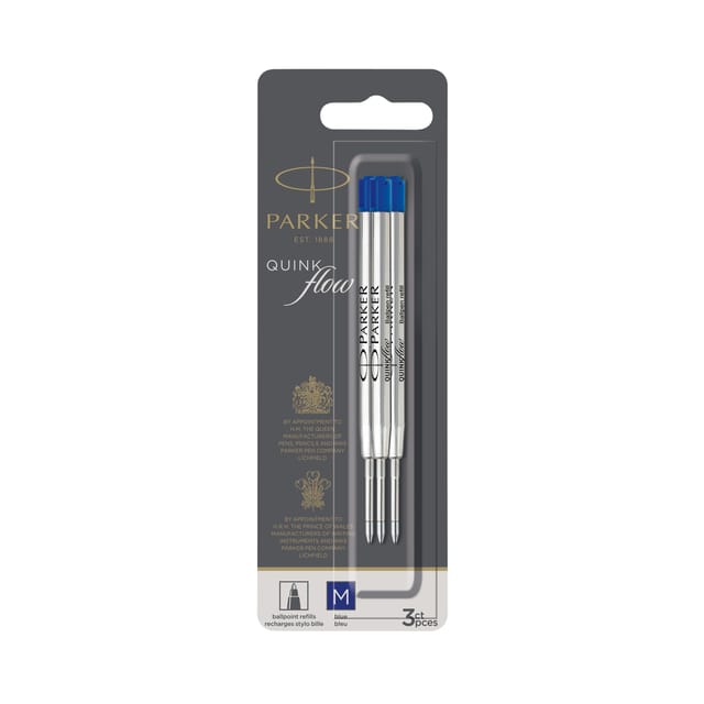 Parker Ballpoint Pen Refills | Medium Point | Blue QUINKflow Ink | 3 Count