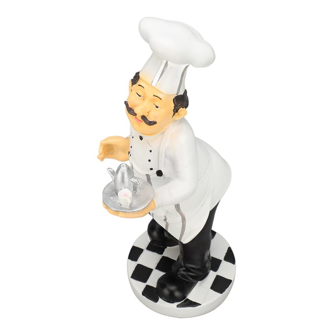 Hars Kok Standbeeld Restaurant Eettafel Decor 3D Figuur Houdt Theepot Ornament Keuken white