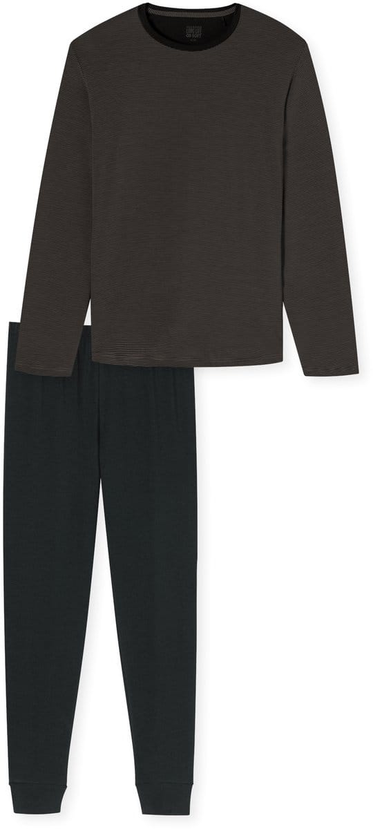 SCHIESSER Long Life Soft pyjamaset - heren pyjama lang modal manchetten gestreept taupe