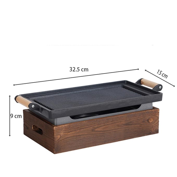 Draagbare Alcohol Grill Tafel BBQ Plaat, Multifunctionele Verwarmingsschaal voor Vis, Kebab, Vlees, Restaurants M zwart