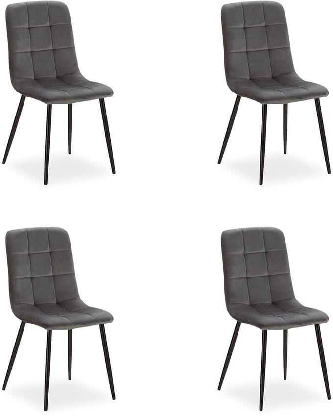 Homestyle4u Eetkamerstoelen van Fluweel - 4 Stoelen - Grijs