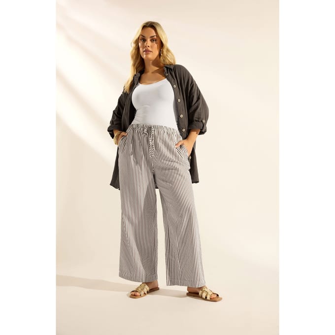 Yours Chocoladebruine Broek Met Strepen Size 48
