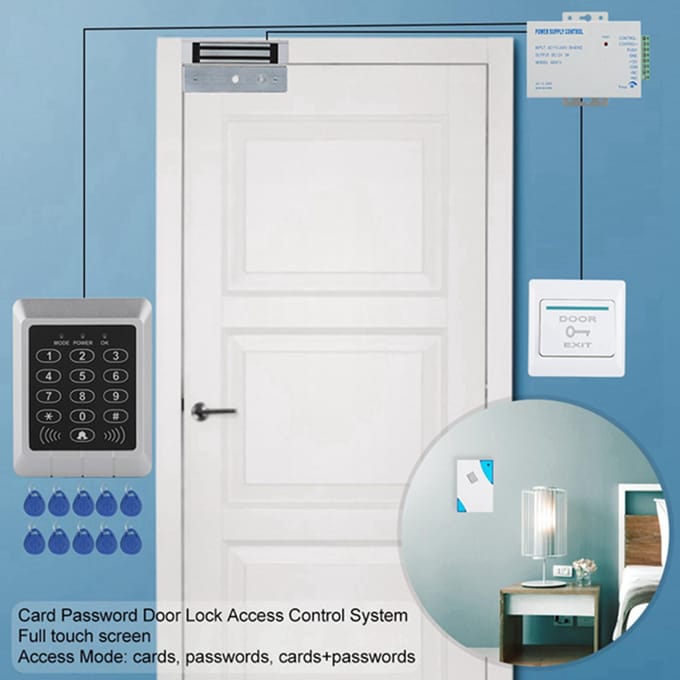 Kit de système de sécurité de porte avec serrure magnétique électrique et carte de contrôle d'accès par mot de passe white