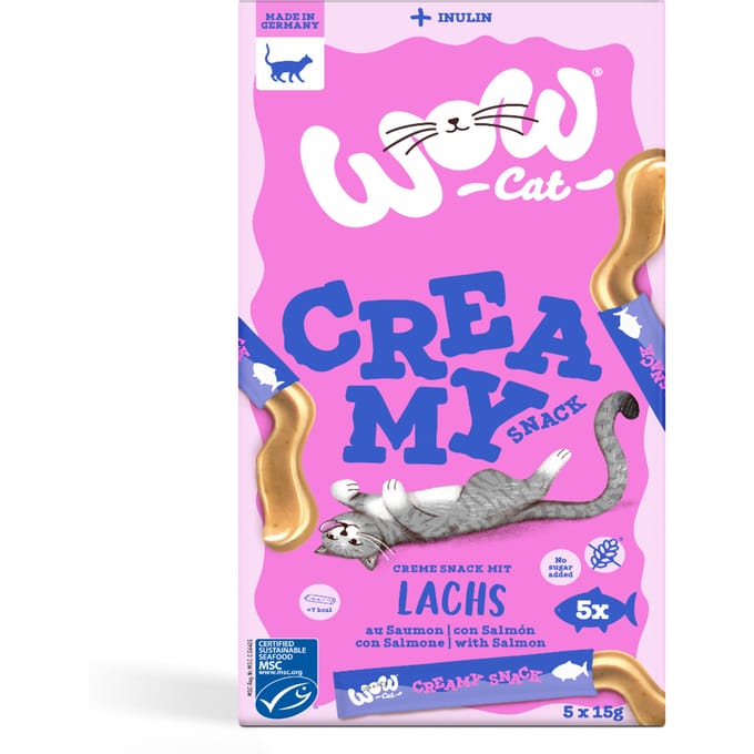 5x15g Zalm Wow Cat Creamy Snack voor katten