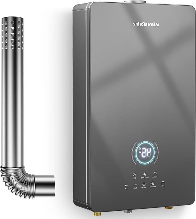 Gas Water Heater - Instantaneous Heater - Hot Water On Demand - Intelligent One-Button Modes - Compact Wall Device - Grey