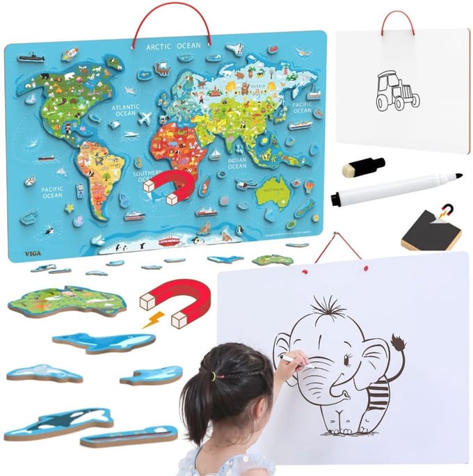 Viga 2in1 Educatief Bord met Magnetische Montessori Wereldkaart - UNI