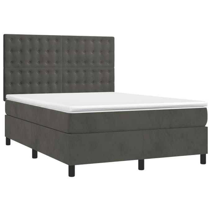 vidaXL - Boxspring - met - matras - en - LED - fluweel - donkergrijs - 140x190 - cm