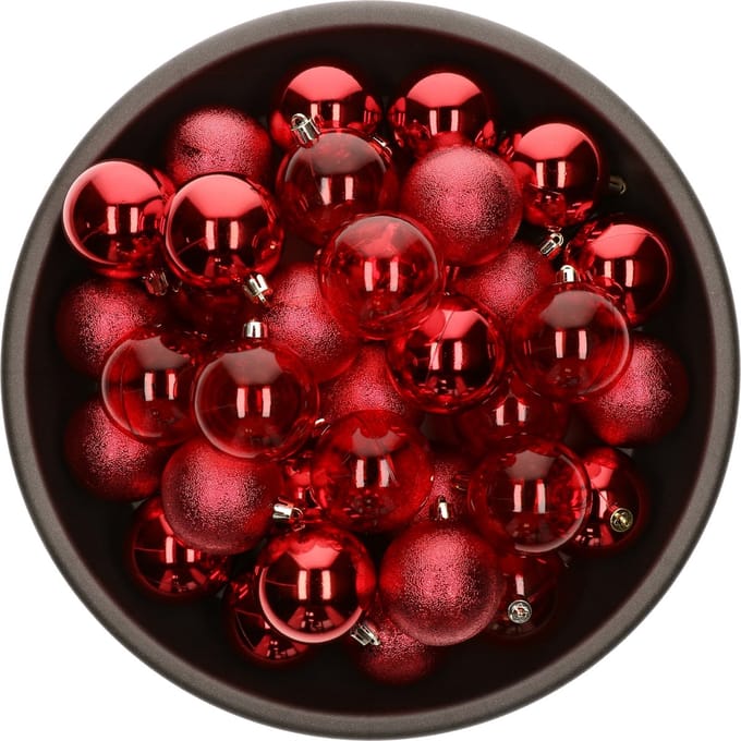 Decoris Kerstballen - 25x stuks - 6 cm - kunststof - rood - kerstversiering