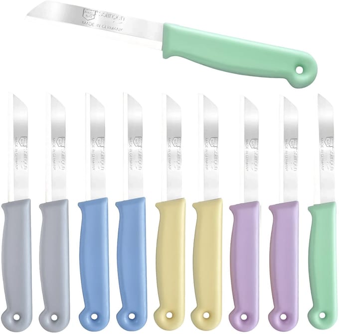 Solingen Schilmesje – RVS Glad – 18,5 cm met Blade Cover – Pastelkleuren Mix – 10 stuks