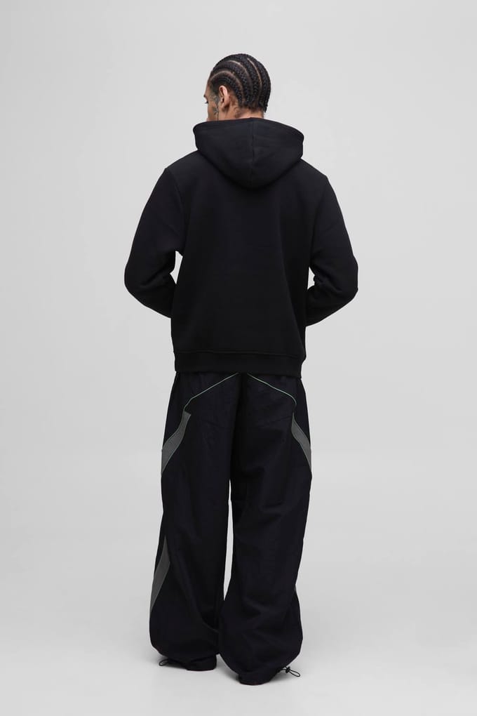Elasticated Waist Piping Detail Parachute Track Pants | Black | Size Small