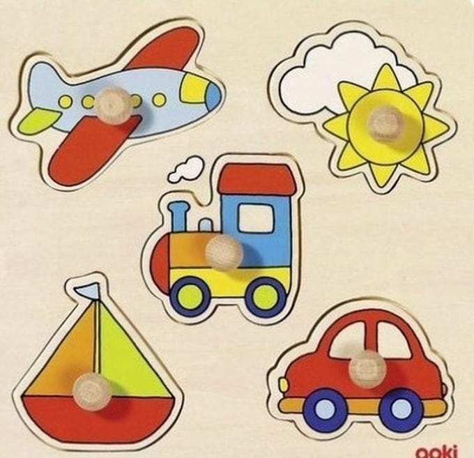 GOKI Steekpuzzel - Mijn Reis - 5 Delen - 21X21X2,4Cm - Hout - 1 Jaar