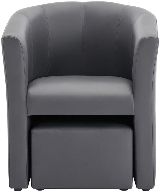 Vente-unique Fauteuil met holle rugleuning en poef in grijs kunstleer – JOVANA