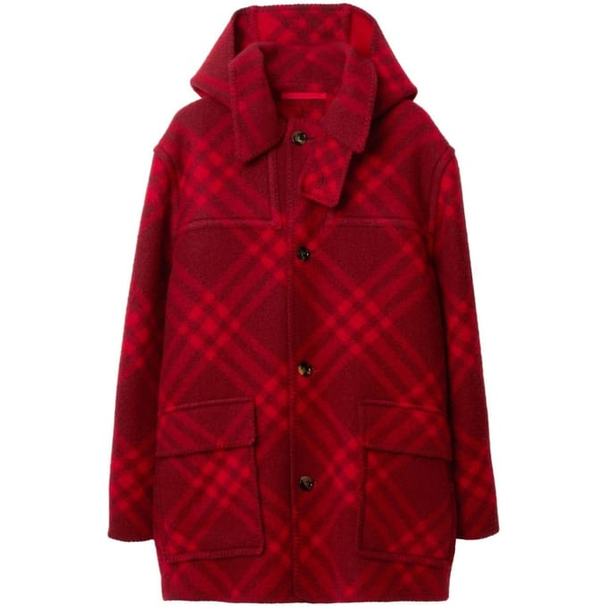 Burberry wollen geruite parka rode jas