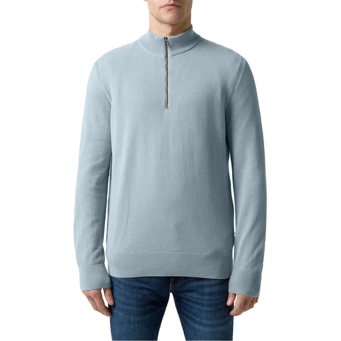 Boss Heren Ebrando-P gebreide trui met halve rits (Pastelblauw)