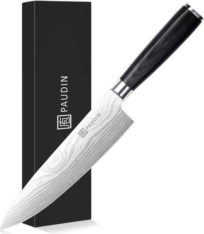 PAUDIN KW1 Koksmes 20 cm - Professioneel Japans mes - Keukenmes - Damascus Patroon