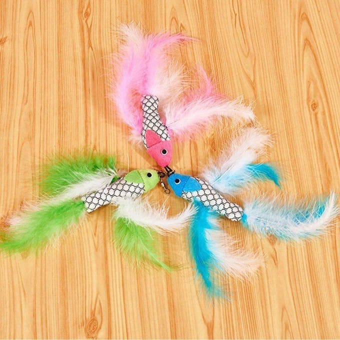 Jouets pour Chats Forme de Poisson Plumes Télescopiques Bâton pour Chat Simulation Canne à Pêche Chaton Jouet Amusant Jouet Interactif Baguette pour Chat 1pcs white