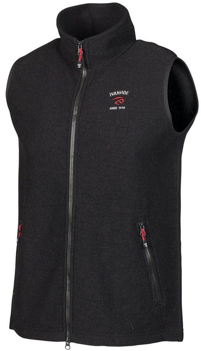 Ivanhoe mouwloos vest Elton Full Zip Black voor heren van wol - Zwart