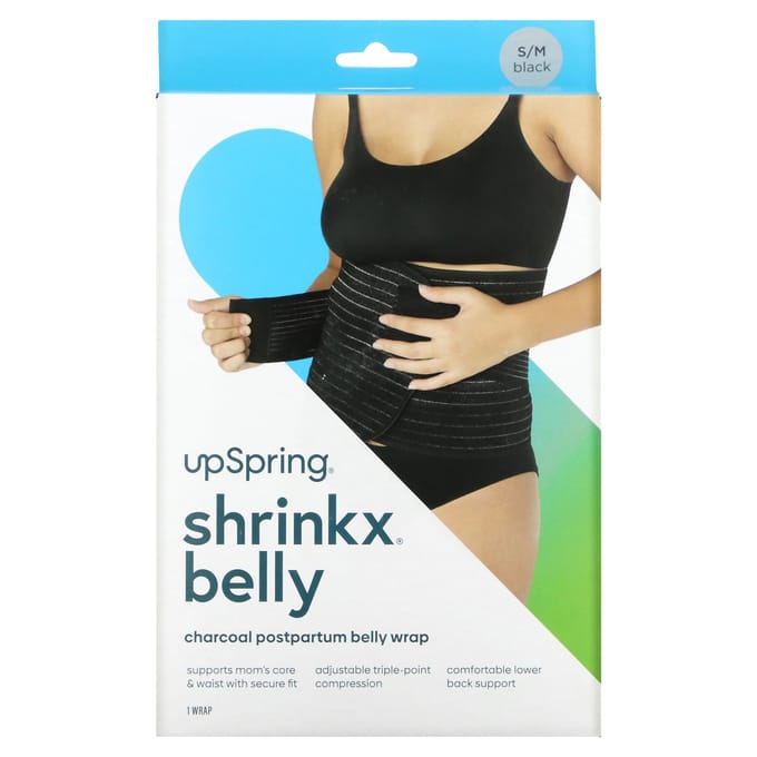 UpSpring, Shrinkx Ventre, Ceinture Abdominale Post-partum avec Fibre de Charbon de Bambou, Taille S/M, Noir black