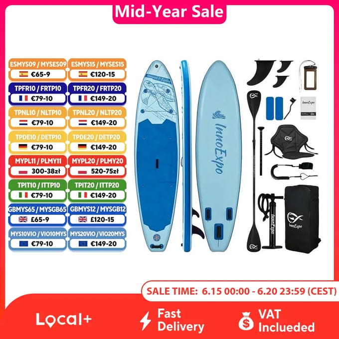 InnoExpo Opblaasbaar Stand Up Paddle Board met accessoires Opblaasbaar Paddleboard Surf Sup Board Antislip Watersport Paddleboard SUPIE72B 350*89*15