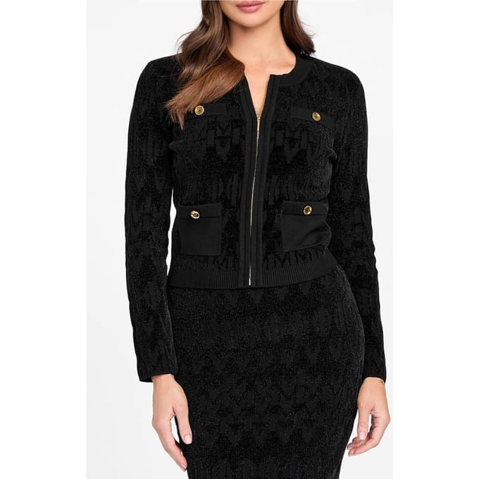 GUESS Adele Logo Chenille Jet Black A996 Taglia: S | Bomber Outlet | Donna | Nero