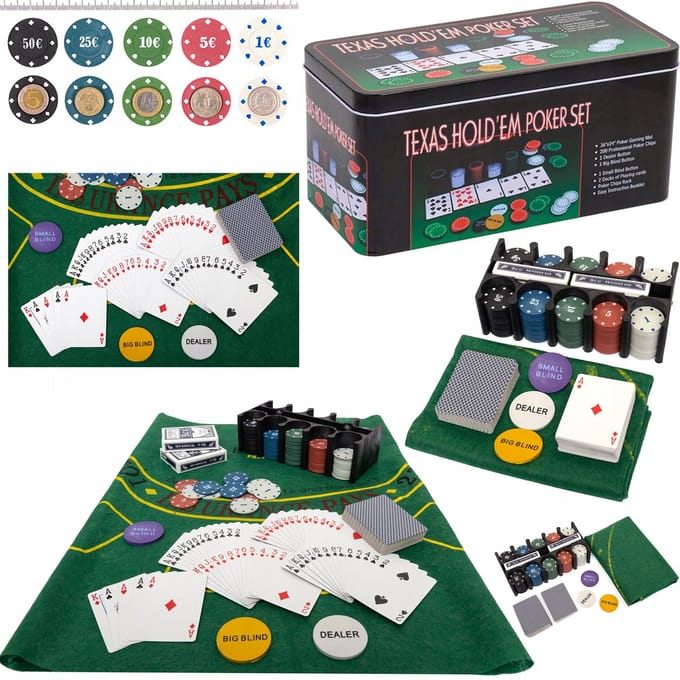Poker Set 200 Chips, Kaarten & Speelmat