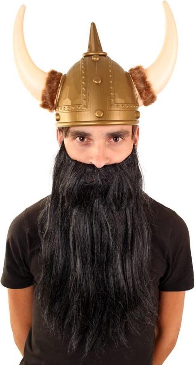 Baard met snor zwart steil haar