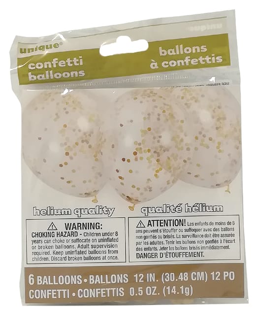 Ballon transparant met goud confetti 6 stuks 30cm