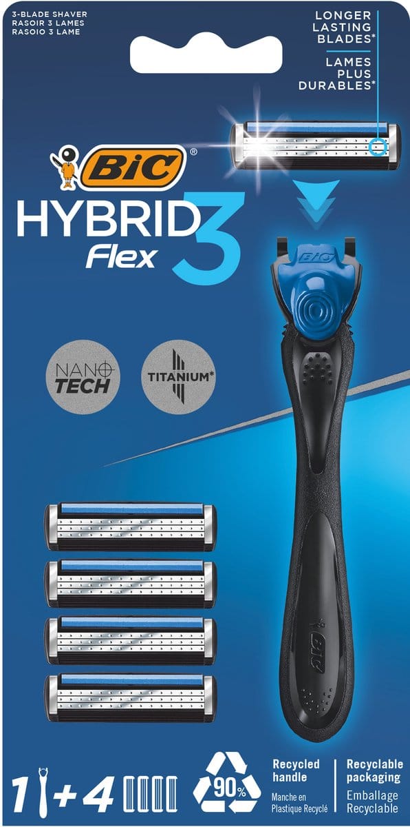 BIC Hybrid 3 Flex - Scheermesjes - Voor Mannen - 3 Titanium Scheerbladen - Heren Scheermes Houder met 4 Navullingen - 1 set