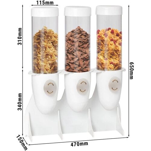GGM Gastro Cerealienspender - dreifach -Ø 115mm - Weiß - Drehausgabe Wit