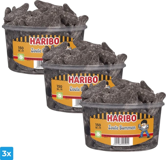 Haribo Drop Zoute Bommen (3x 150 stuks)