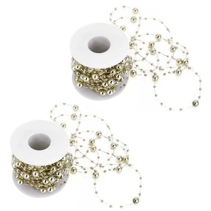 2 Stuks ABS Vijfpuntige Ster Parel Kralen String voor Bruiloft Bruidsboeket Kerstdecoratie(Goud beige