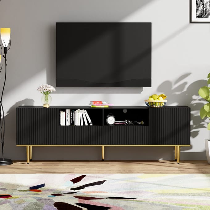 TV-Meubel - Lowboard Met Gouden Poten En Rand - Modern Ontwerp - Onbekend - Neutraal