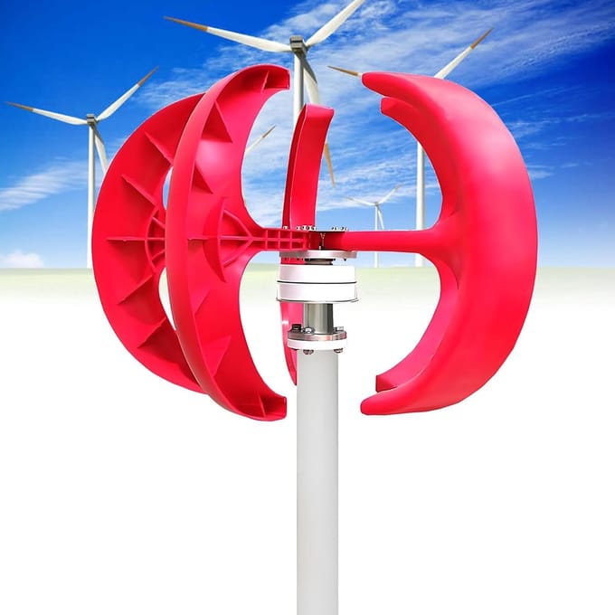 Verticale Windturbine - Energie Generator - Thuis Energie - Lage Windsnelheid Start - 300W 24V - Rood