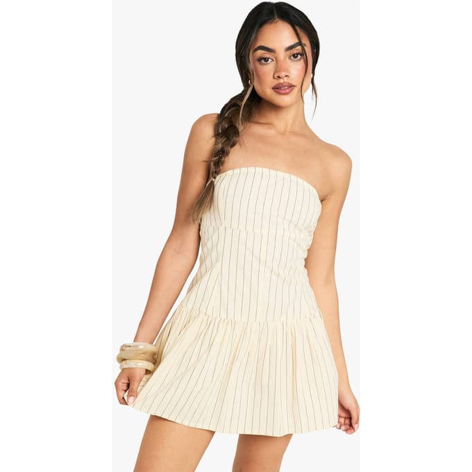 boohoo Dames Stripe Linen Look Button Down Peplum Mini Jurk | Ecru | Maat: 42