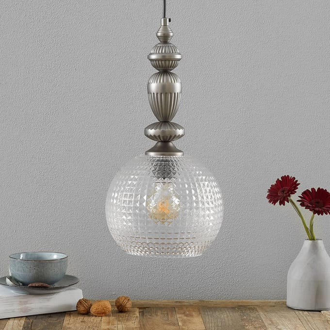 Viokef Talisa - hanglamp met decoratieve glazen kap
