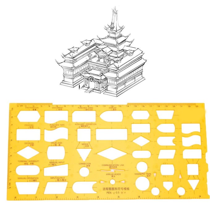 Modèle de dessin architectural multifonctionnel et durable, règle géométrique creuse (4351) yellow