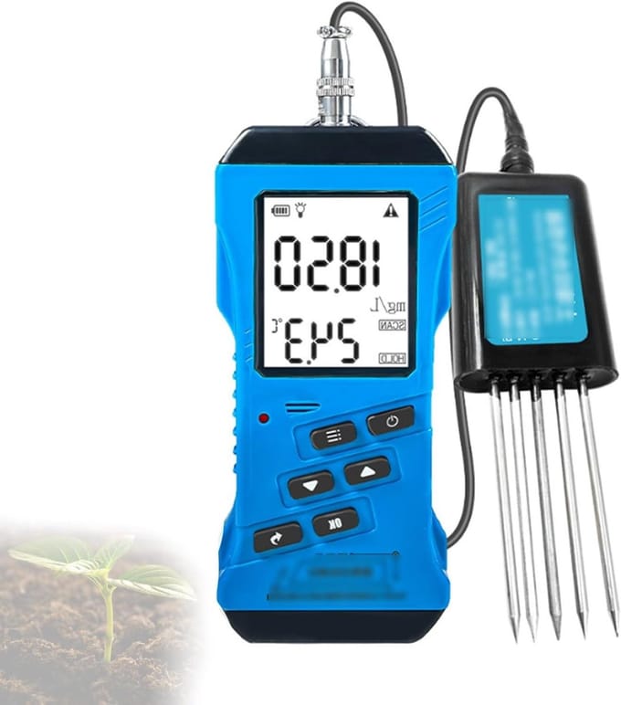 Digitale bodemtester - Bodemanalysator - Optimale plantengroei - 7-in-1 metingen - NPK pH vocht - Grijs