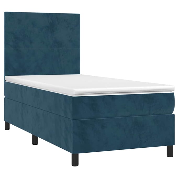 vidaXL - Boxspring - met - matras - en - LED - fluweel - donkerblauw - 90x190 - cm