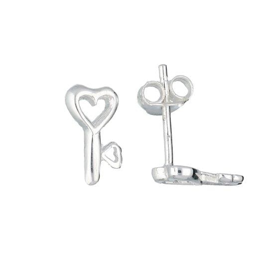 Lilly oorknopjes sleutel met hart - zilver - 6x10.5mm