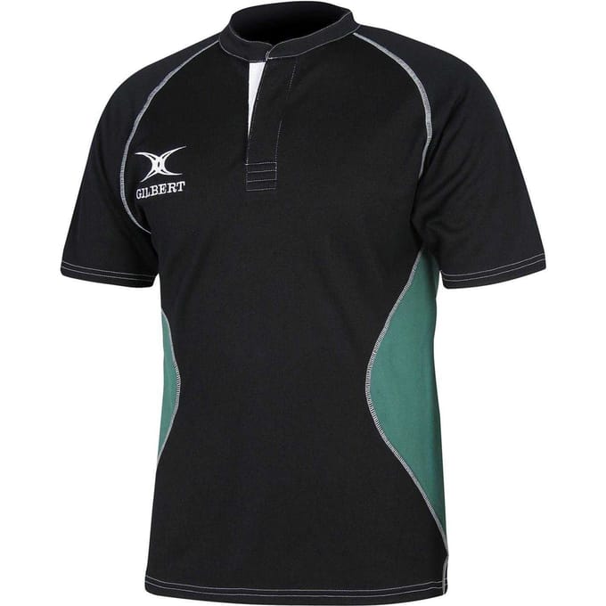 Gilbert Heren Contrast Paneel Regular Raglan Rugby Shirt (Zwart/Groen)