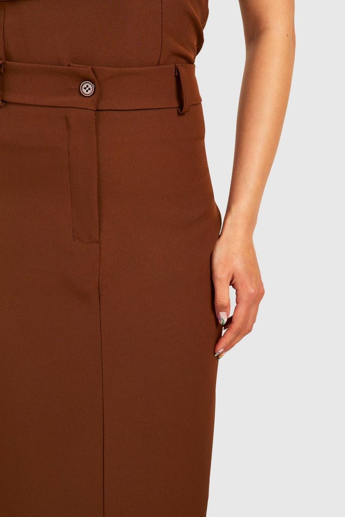 boohoo Dames Column Midaxi Rok | Chocoladebruin | Maat: 34